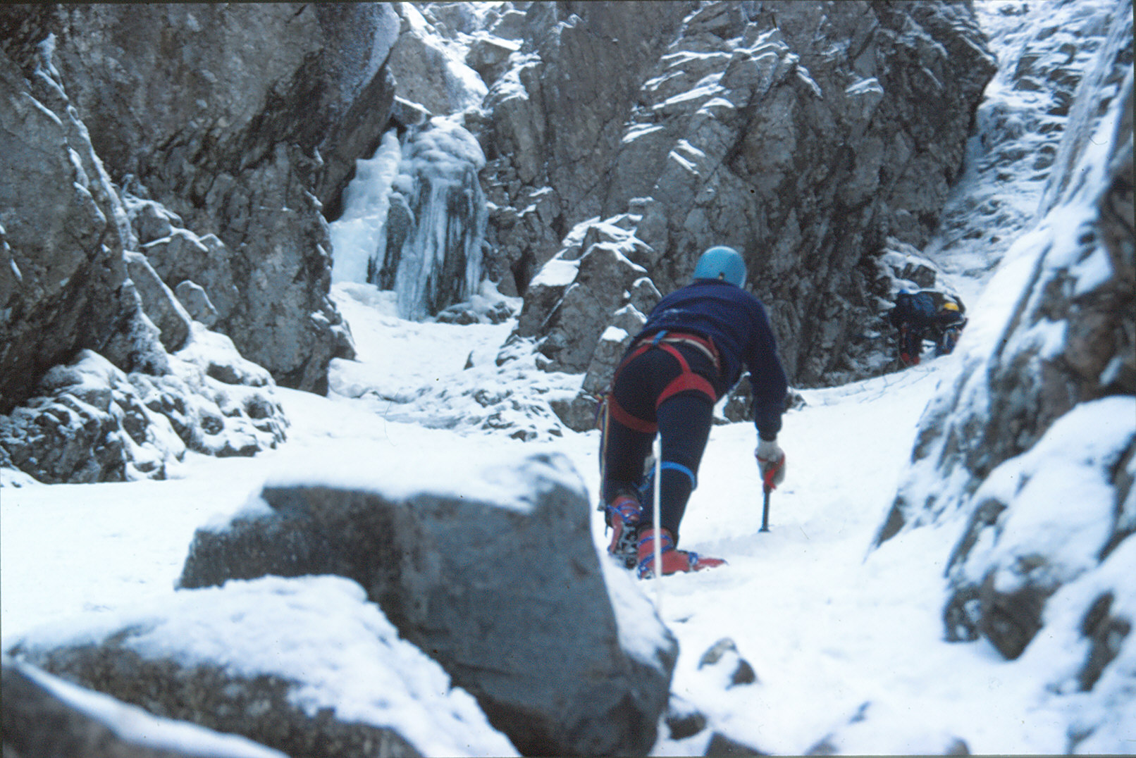 Great End Gully in the English Lake District in increasingly rare winter condition